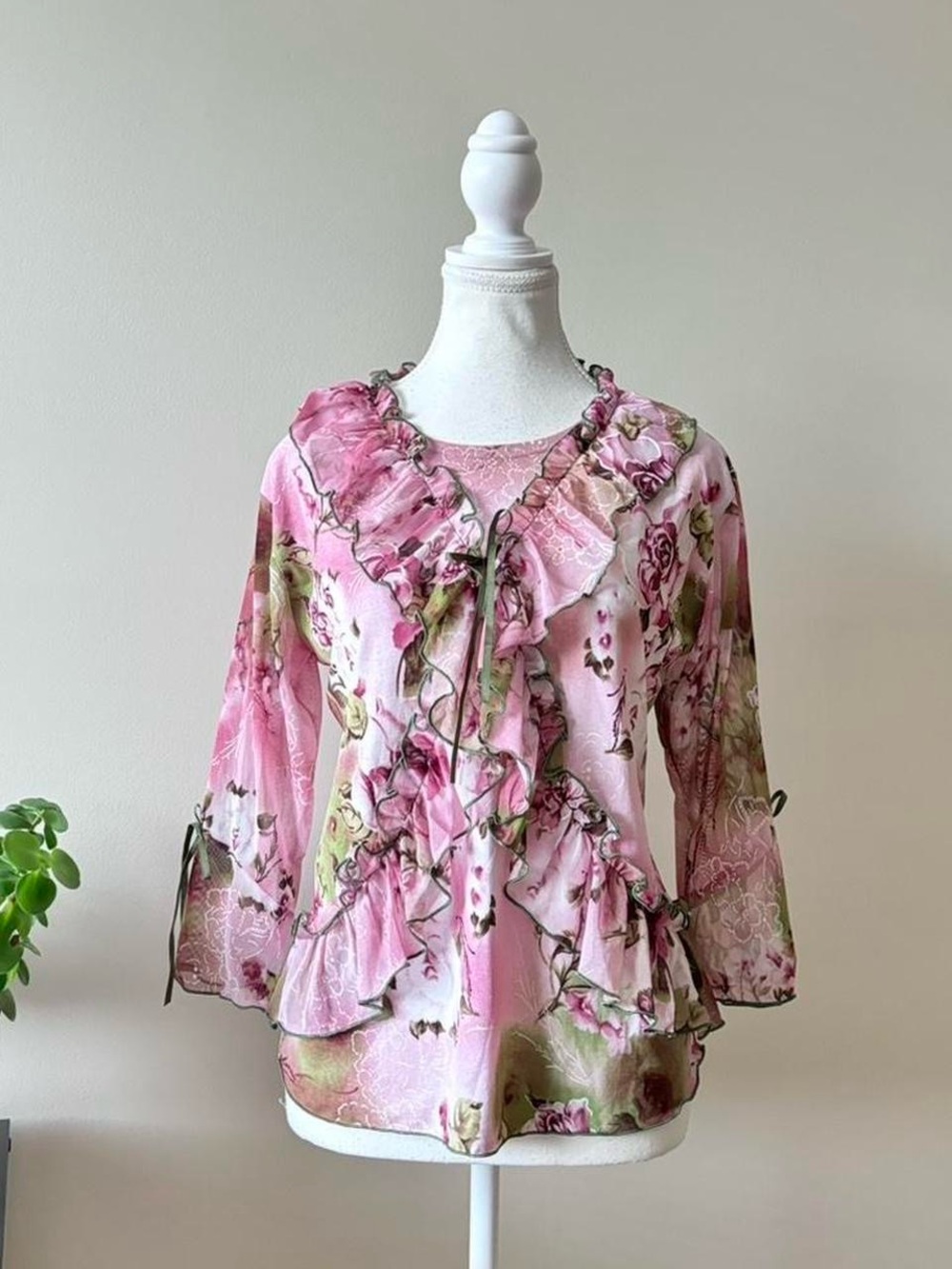 Pink Floral Ruffle Blouse